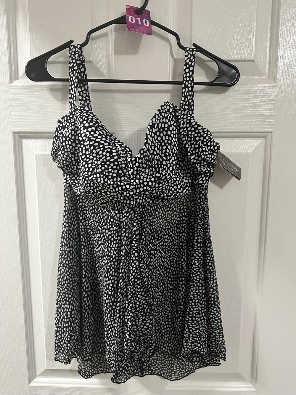 Black & White Polka Dot tankini with Adjustable Straps wired bra.